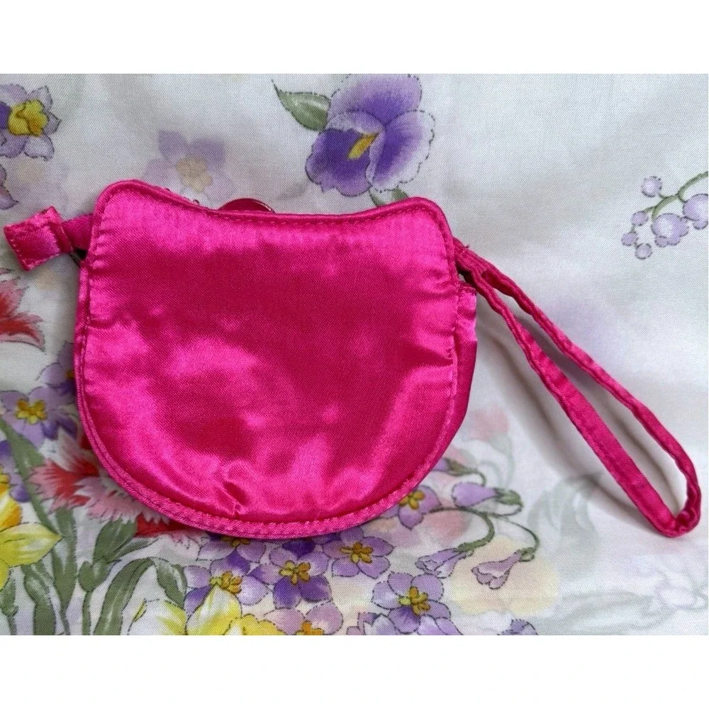 Sanrio Hello Kitty Mini Wristlet Coin Purse‎ Silver Sequin Pink Bow 4.5x5